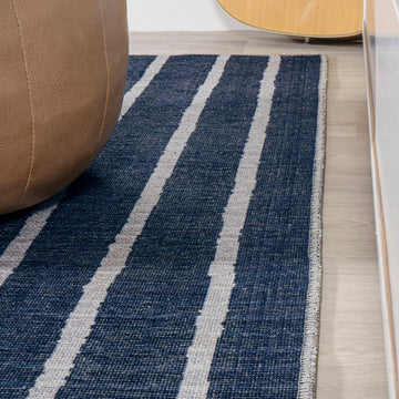 Rand Distressed Ticking Stripe Machine-washable Area Rug